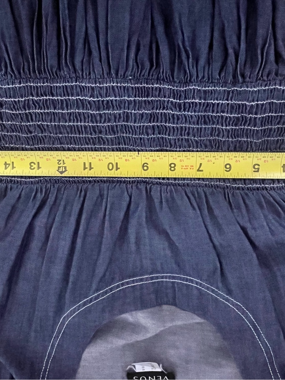 VENUS Slate Gray Denim Look Sleeveless Smocked-Waist Mini Dress - Picture 10 of 12